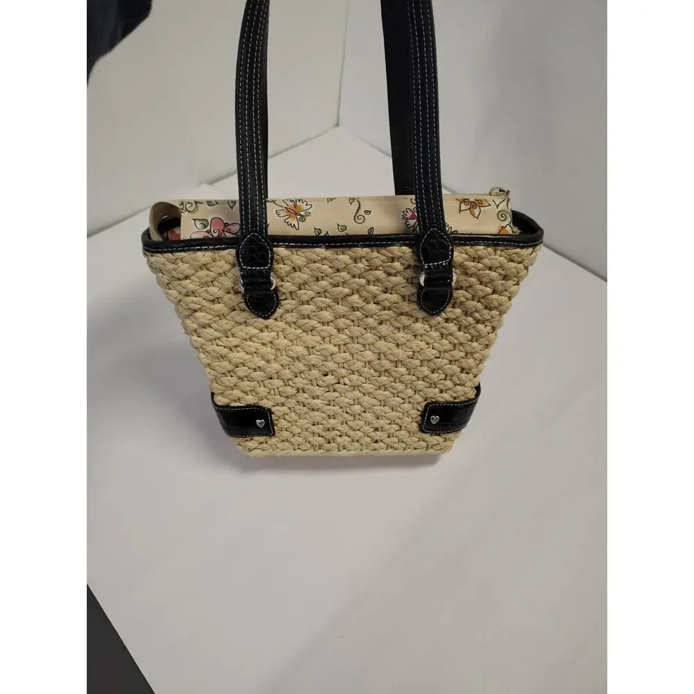 Brighton Straw & Leather Purse Handbag Shoulder Hearts Red Black Tan Summer Boho - Picture 8 of 16